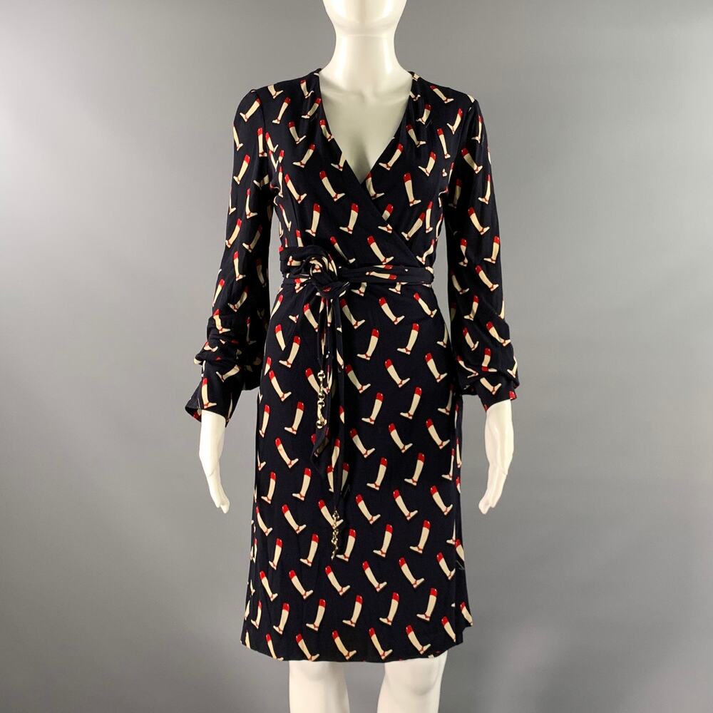 GUCCI Size 2 Navy Red Silk Riding Boots Wrap Knee-Length Dress
